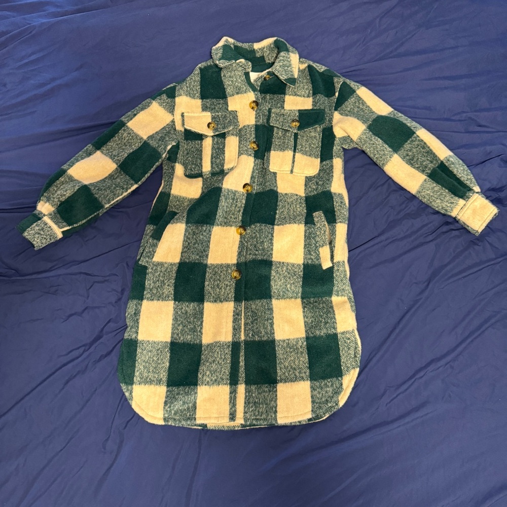 Avec Les Filles Plaid Jacket in Green and Cream, Small [Clothing 483]